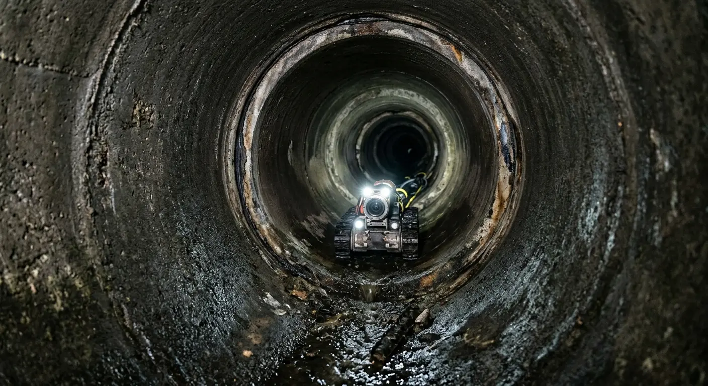 Robotic sewer camera inspecting pipe interior for Drain Snake Service in Deerfield Beach